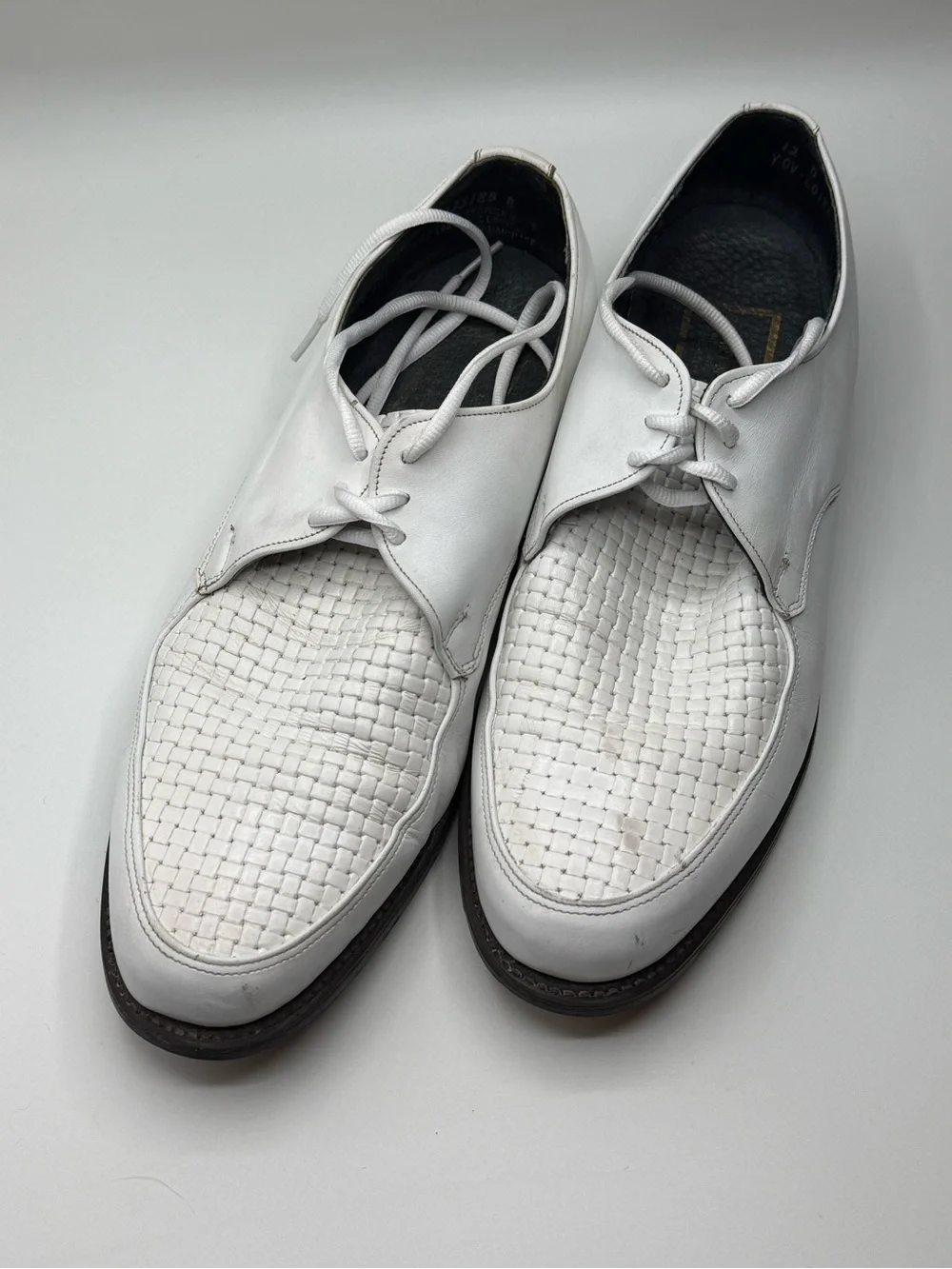 Men's White Woven Leather Derby Shoes